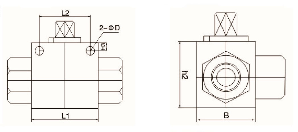 Гидравлический 3-х ходовой шаровой кран KHB3K-BSP1‐1/4 (DN32) с отверстиями